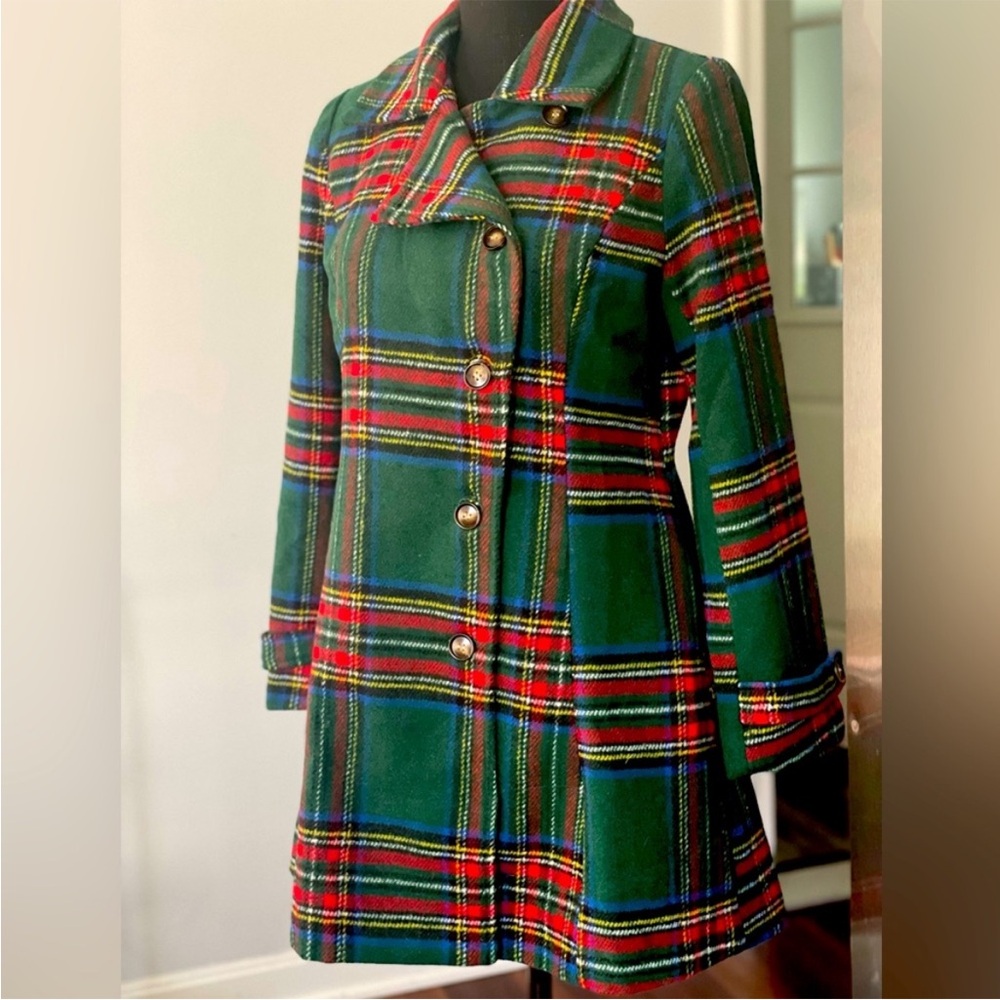 Brand new with tag Allegra K Green and Red Plaid tartan Pea Coat - Picture 8 of 11